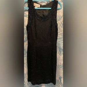 Laurence Kazar Paris NY black silk beaded medium dress. Vintage.